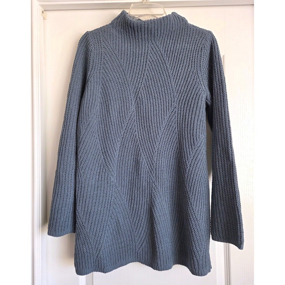 J.Jill‎ Chenille Blue Swirl Knit Mock Neck Tunic Sweater Pullover Sz M Petite